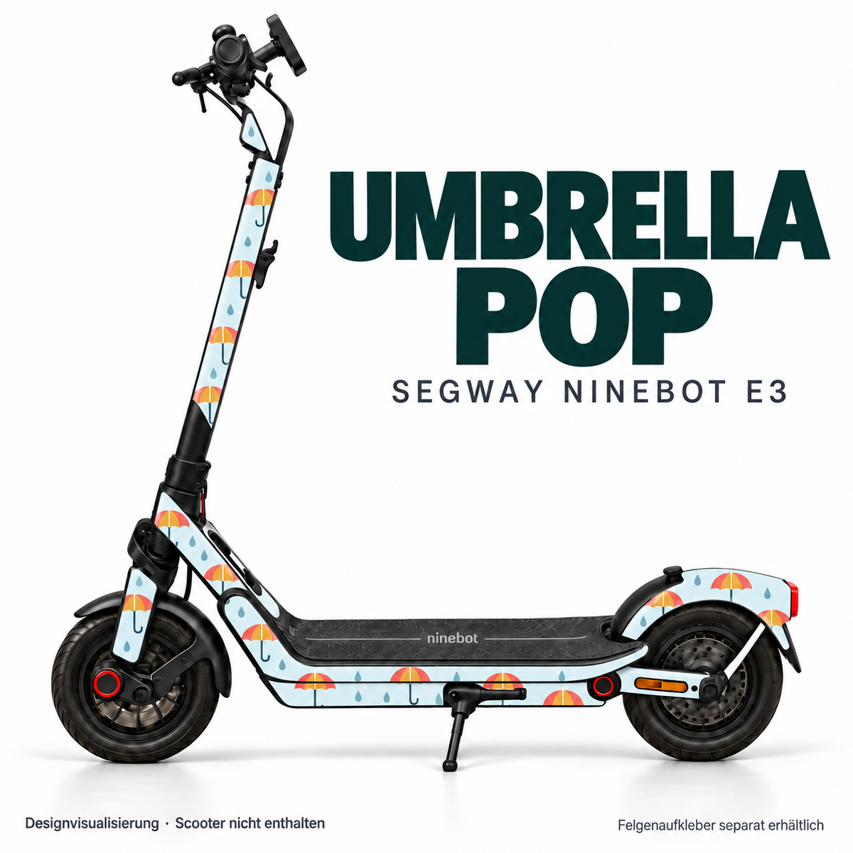 UMBRELLA POP Skin für Segway Ninebot E3. Felgenaufkleber separat erhältlich.