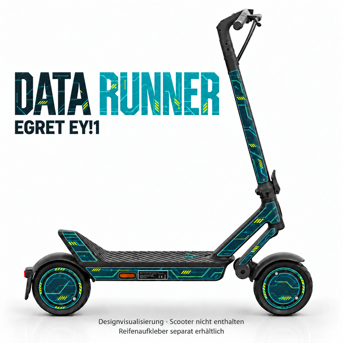 EGRET EY!1 SKIN | DATA RUNNER – Designvisualisierung; Scooter nicht enthalten. Reifenaufkleber separat erhältlich.