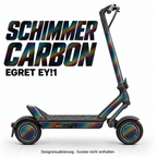 Egret Ey!1 Skin SCHIMMER CARBON – Designvisualisierung. Reifenaufkleber separat erhältlich. Scooter nicht enthalten.