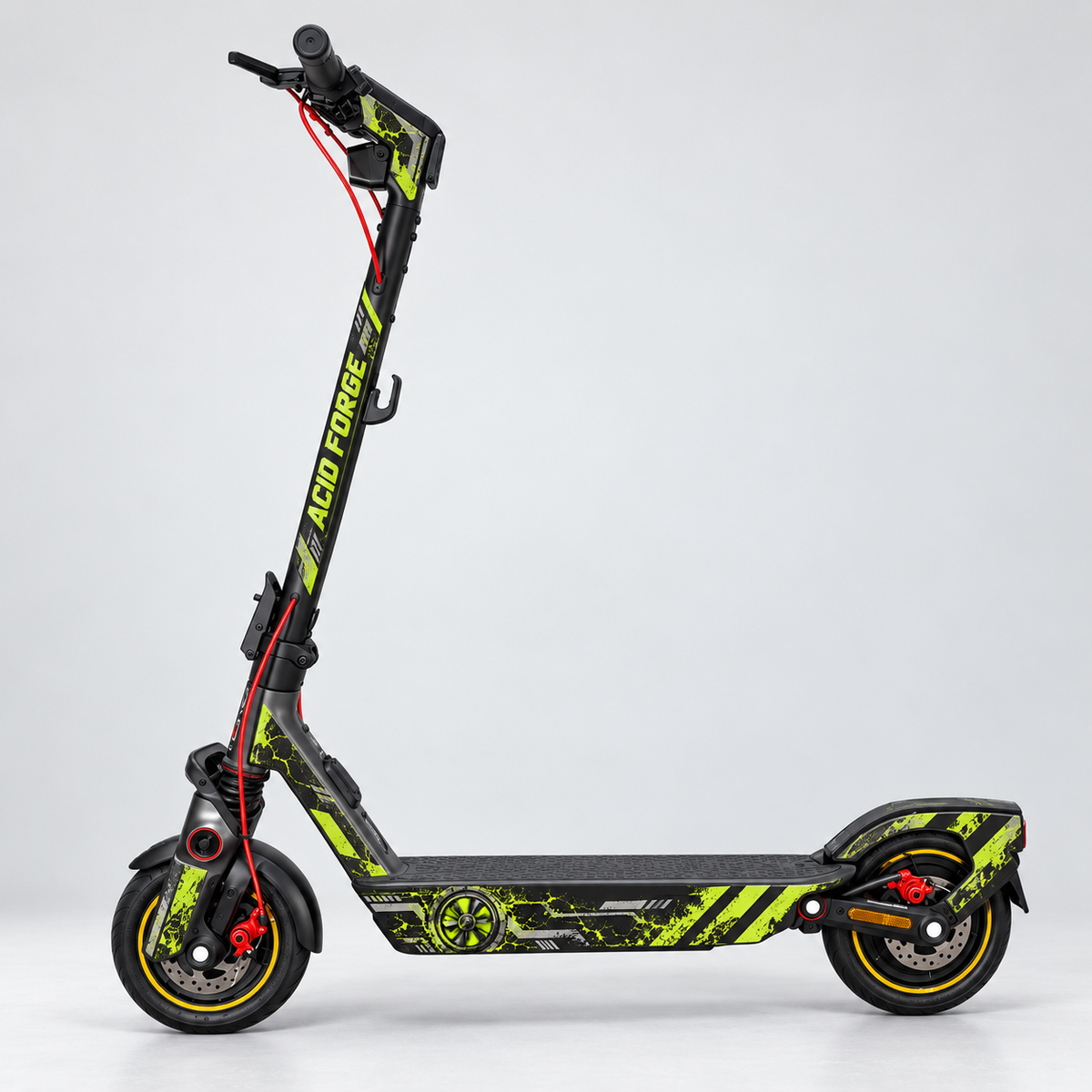 Acid Forge – Designvisualisierung des montierten Skins am Segway Ninebot F3. Scooter nicht enthalten.