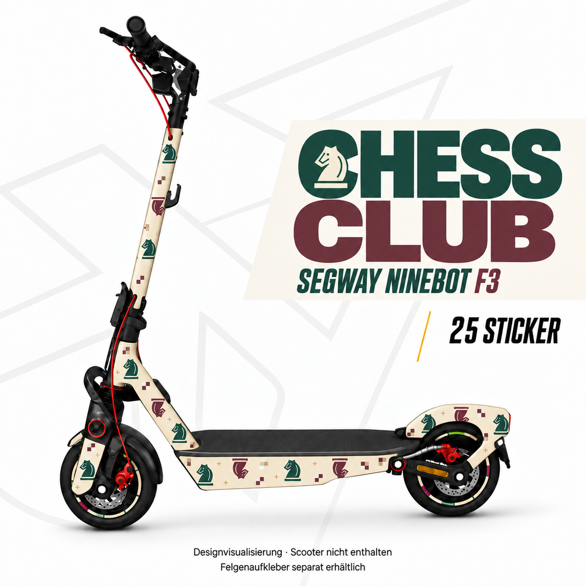 CHESS CLUB Skin für Segway Ninebot F3. Felgenaufkleber separat erhältlich.