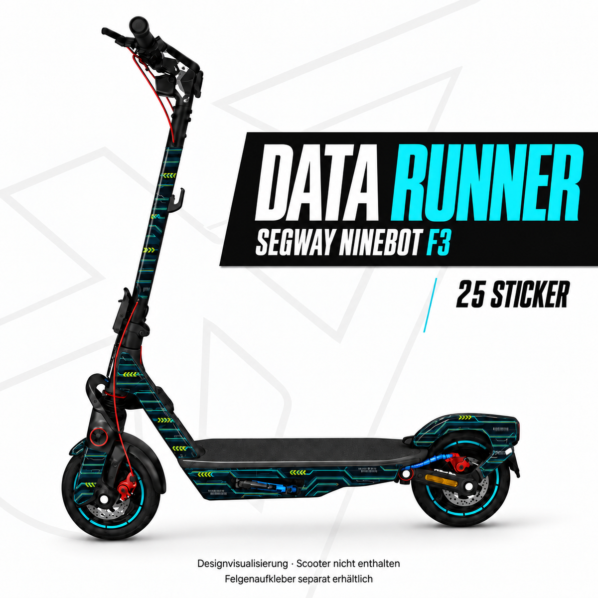 DATA RUNNER Skin für Segway Ninebot F3. Felgenaufkleber separat erhältlich.