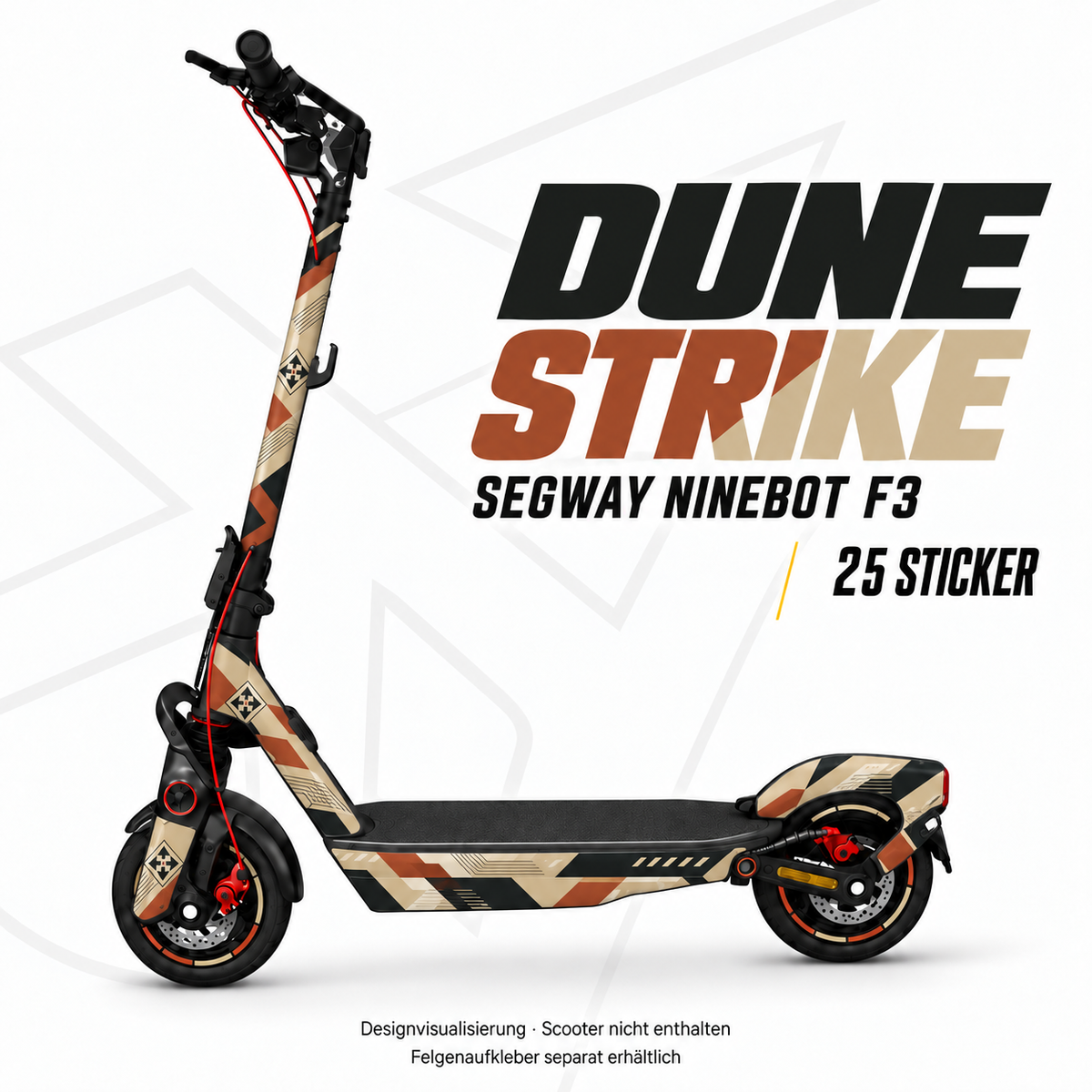DUNE STRIKE Skin für Segway Ninebot F3. Felgenaufkleber separat erhältlich.