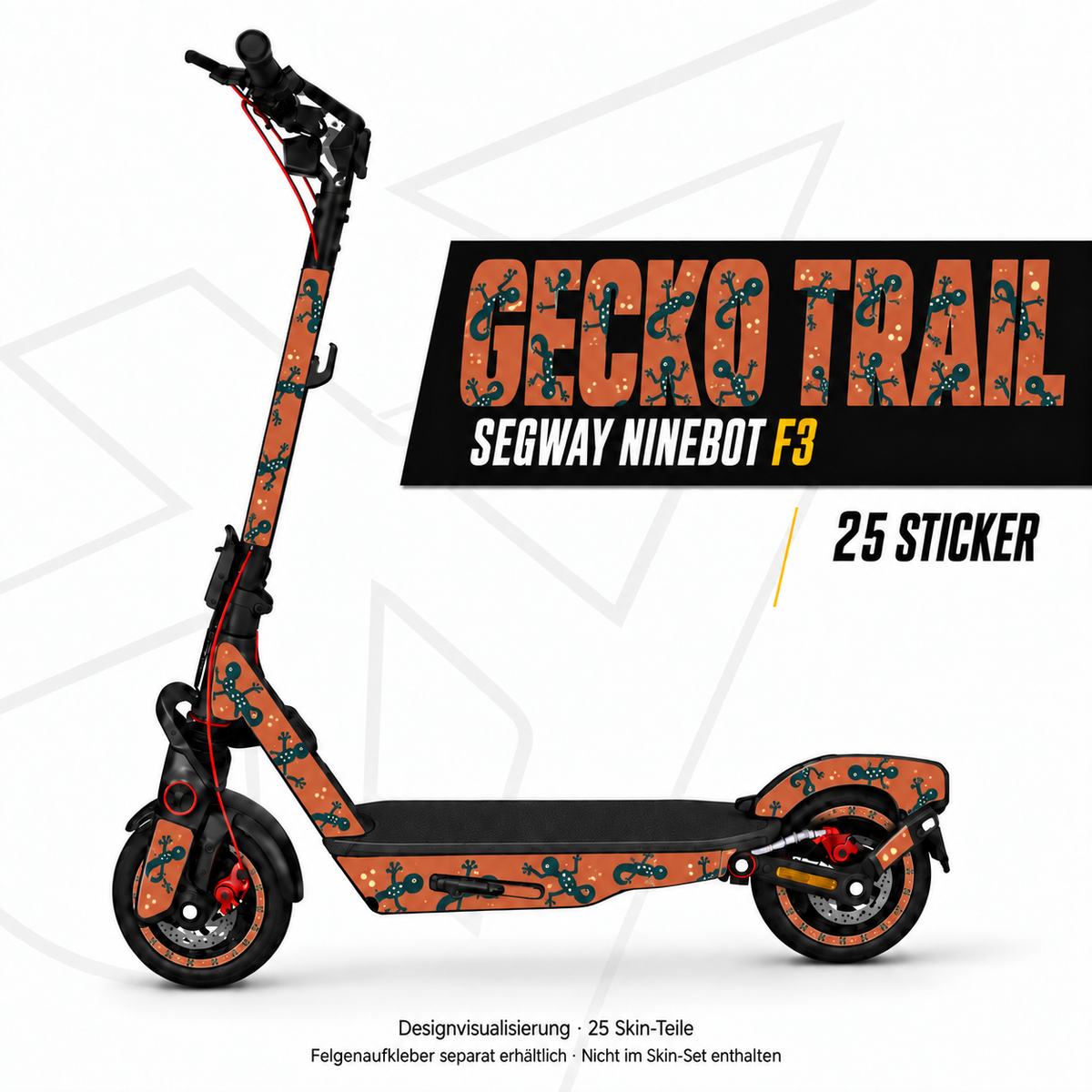GECKO TRAIL Skin für Segway Ninebot F3. Felgenaufkleber separat erhältlich.