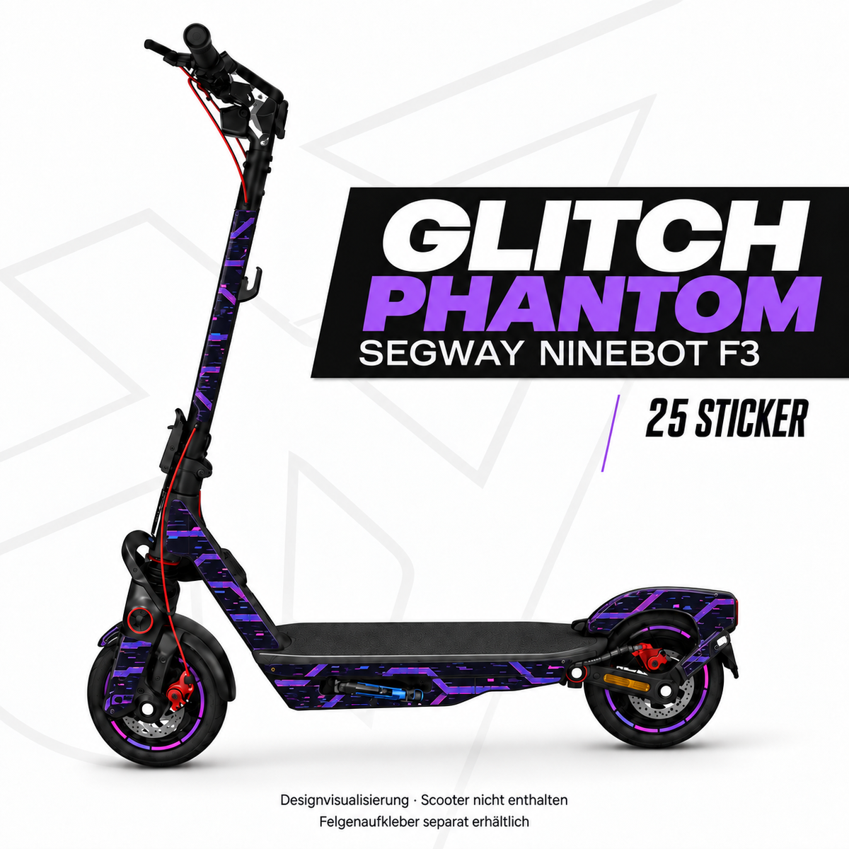 GLITCH PHANTOM Skin für Segway Ninebot F3. Felgenaufkleber separat erhältlich.