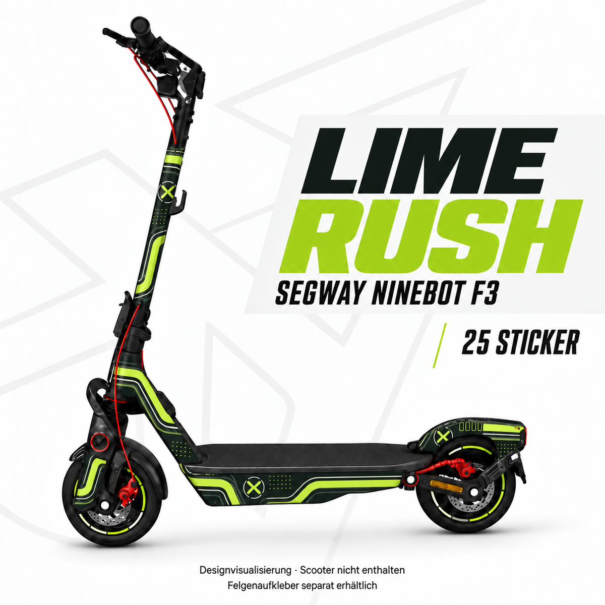 LIME RUSH Skin für Segway Ninebot F3. Felgenaufkleber separat erhältlich.