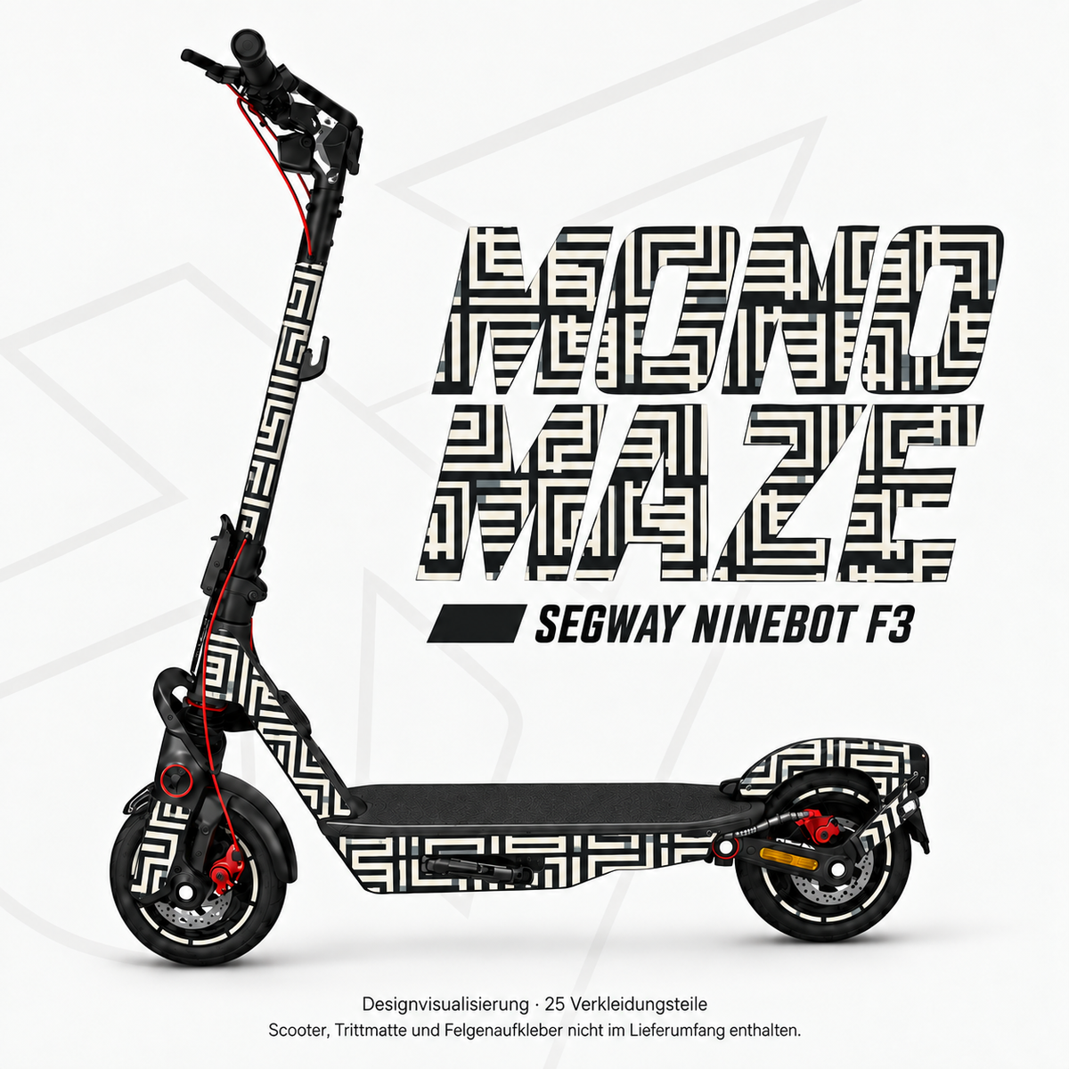MONO MAZE Skin für Segway Ninebot F3. Felgenaufkleber separat erhältlich.