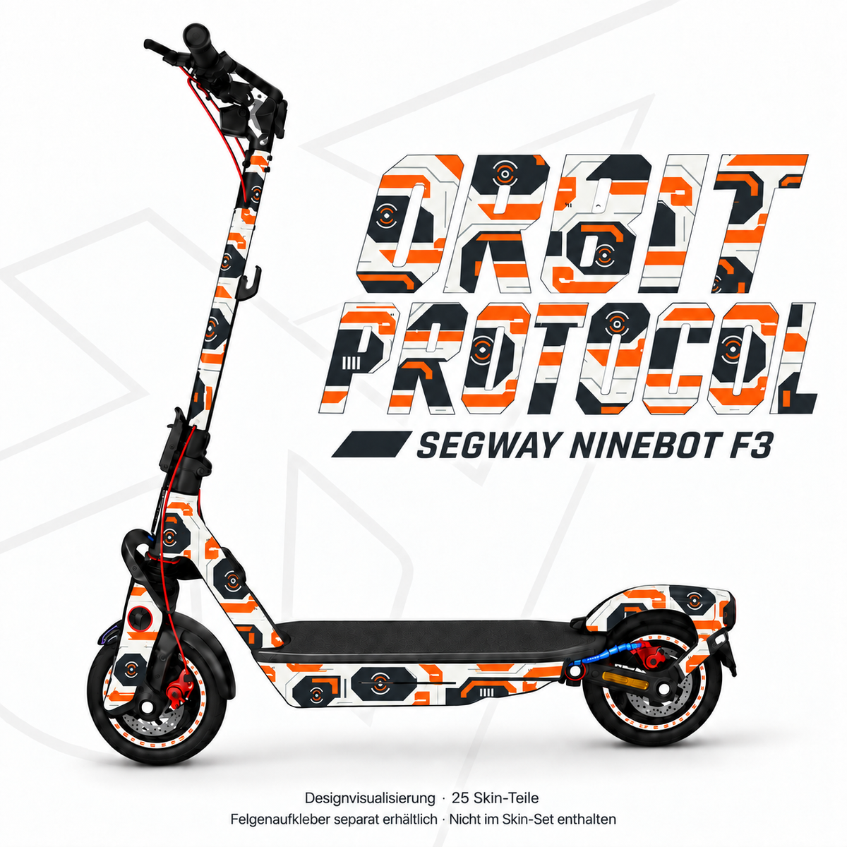 ORBIT PROTOCOL Skin für Segway Ninebot F3. Felgenaufkleber separat erhältlich.