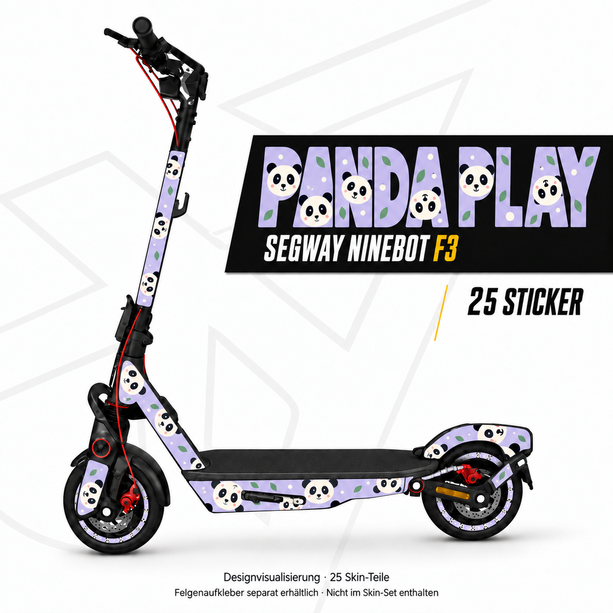 PANDA PLAY Skin für Segway Ninebot F3. Felgenaufkleber separat erhältlich.