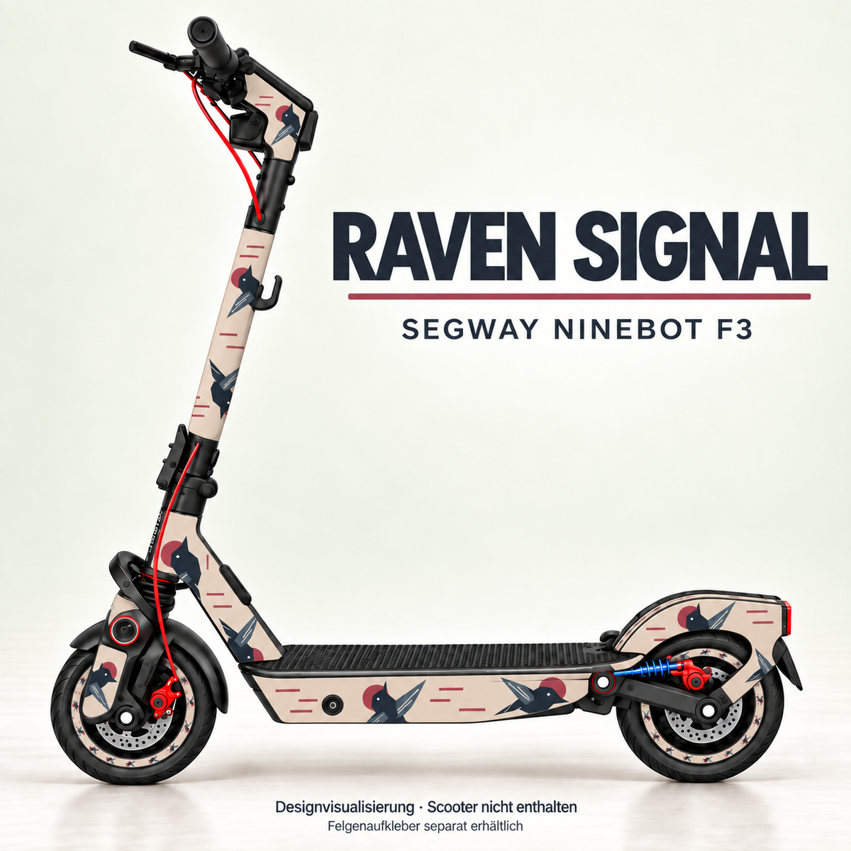 RAVEN SIGNAL Skin für Segway Ninebot F3. Felgenaufkleber separat erhältlich.