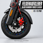 Black Rainbow Forged Carbon Felgenaufkleber für Segway F3 / F3 Pro – digitale Designvorschau; nur die Aufkleber, Beispielfelge nicht enthalten.