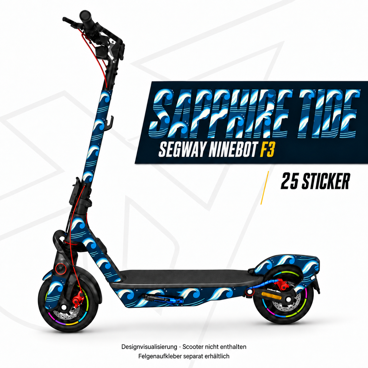 SAPPHIRE TIDE Skin für Segway Ninebot F3. Felgenaufkleber separat erhältlich.