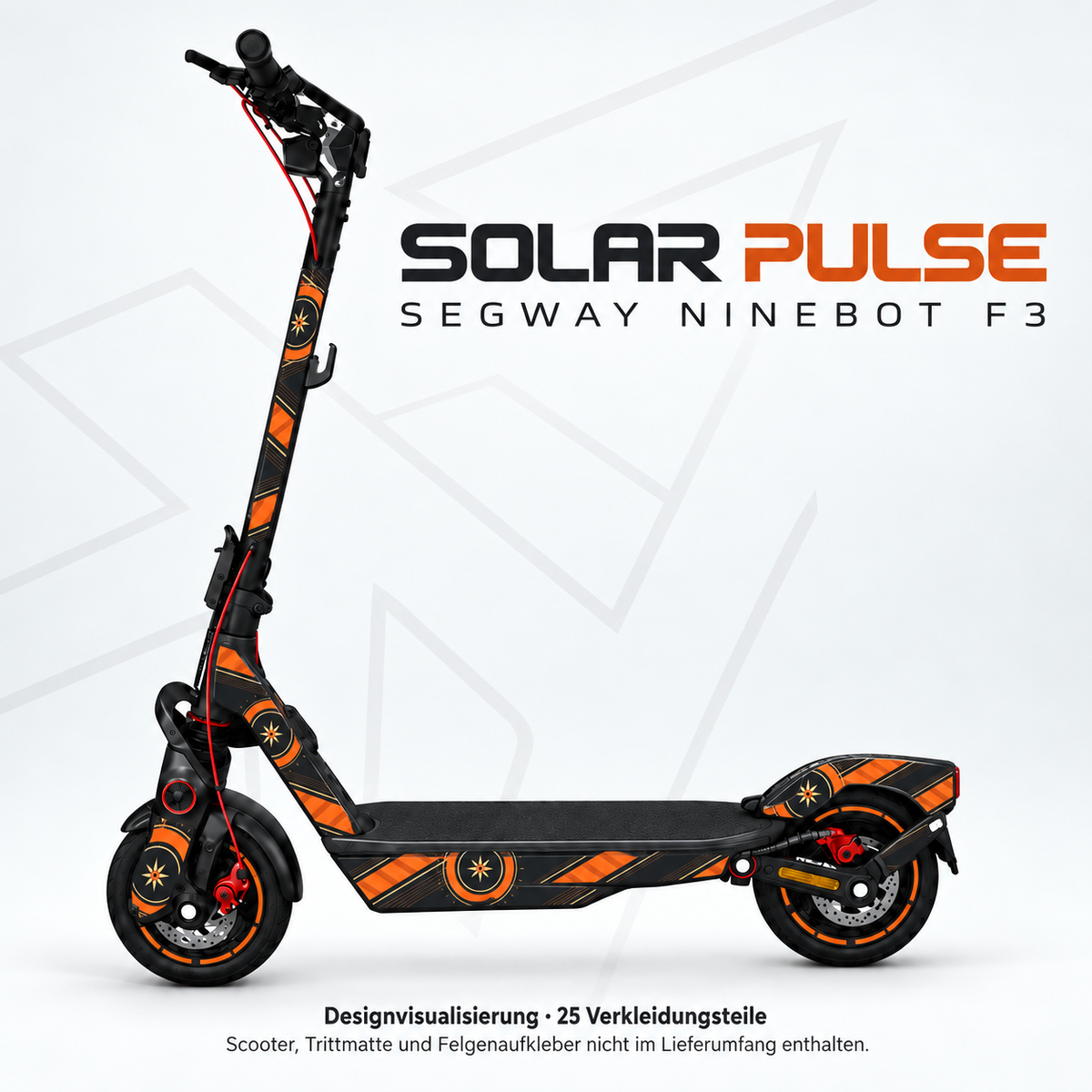 SOLAR PULSE Skin für Segway Ninebot F3. Felgenaufkleber separat erhältlich.