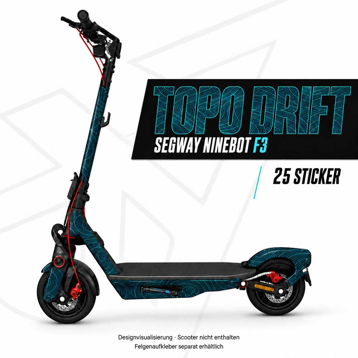 TOPO DRIFT Skin für Segway Ninebot F3. Felgenaufkleber separat erhältlich.