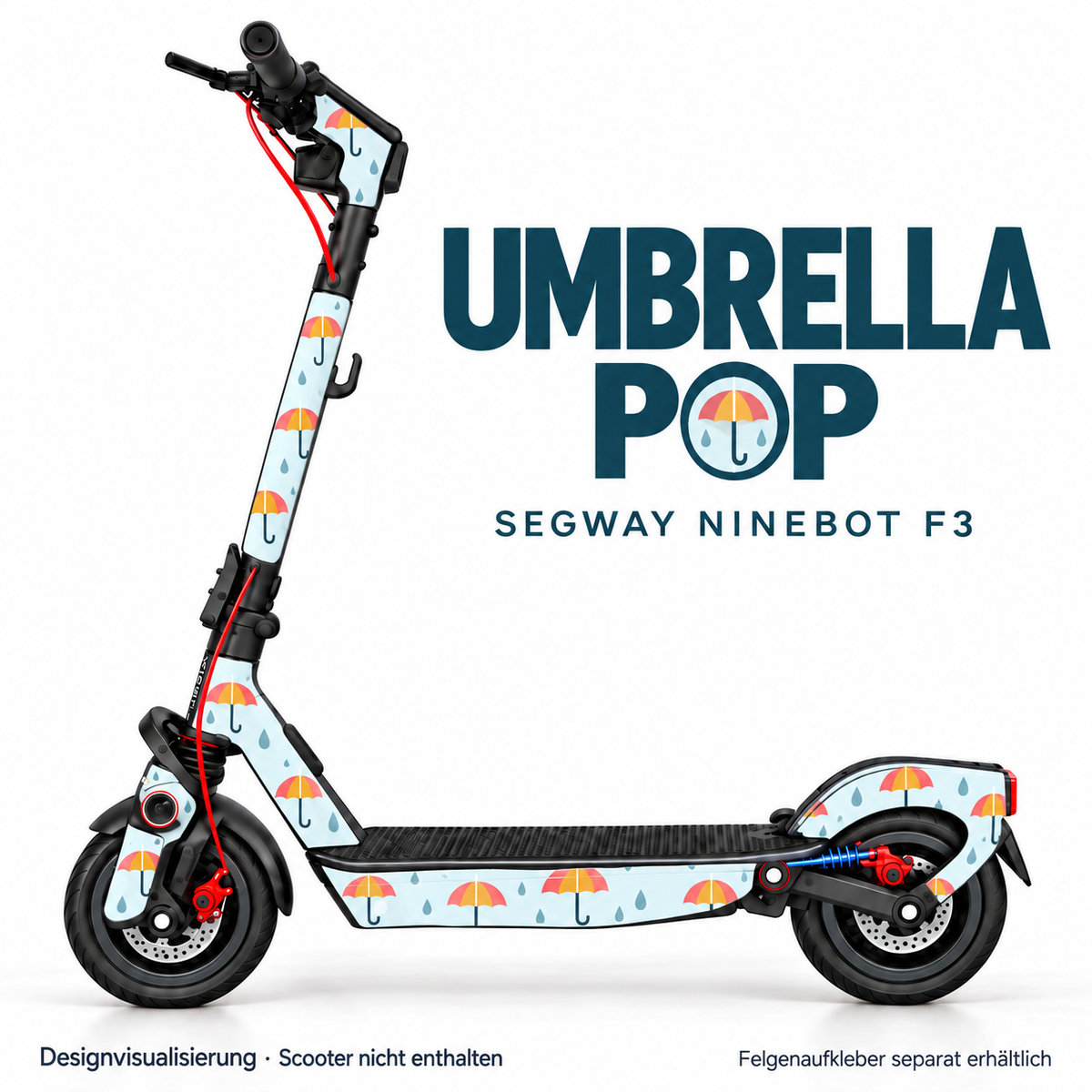 UMBRELLA POP Skin für Segway Ninebot F3. Felgenaufkleber separat erhältlich.