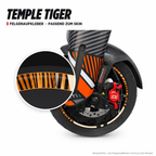 TEMPLE TIGER Felgenaufkleber passend zum Skin: Ring aus dem Skin-Motiv auf Beispielrad, Lupe mit Musteransicht. Nur Felgenaufkleber, Form je nach Modell.