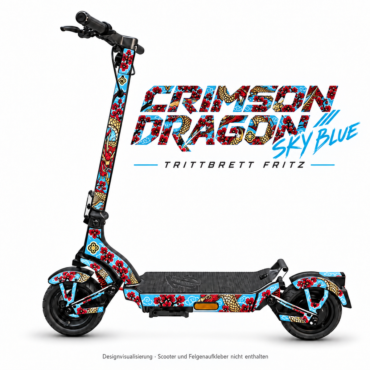 TRITTBRETT FRITZ Skin – CRIMSON DRAGON SKY BLUE