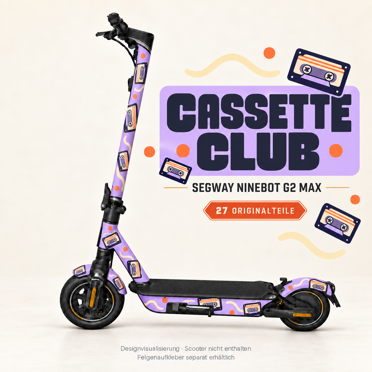 CASSETTE CLUB Skin für Segway Ninebot MAX G2. Felgenaufkleber separat erhältlich.