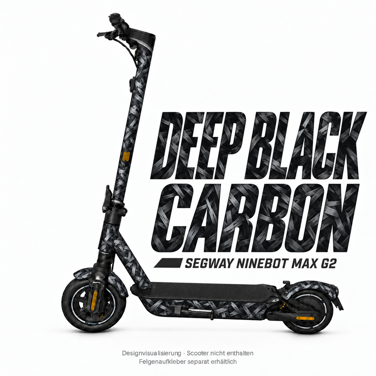 DEEP BLACK CARBON Skin für Segway Ninebot MAX G2. Felgenaufkleber separat erhältlich.