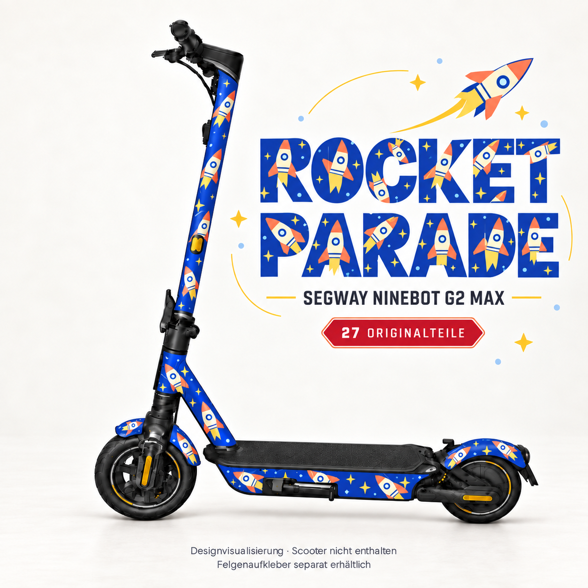 ROCKET PARADE Skin für Segway Ninebot MAX G2. Felgenaufkleber separat erhältlich.