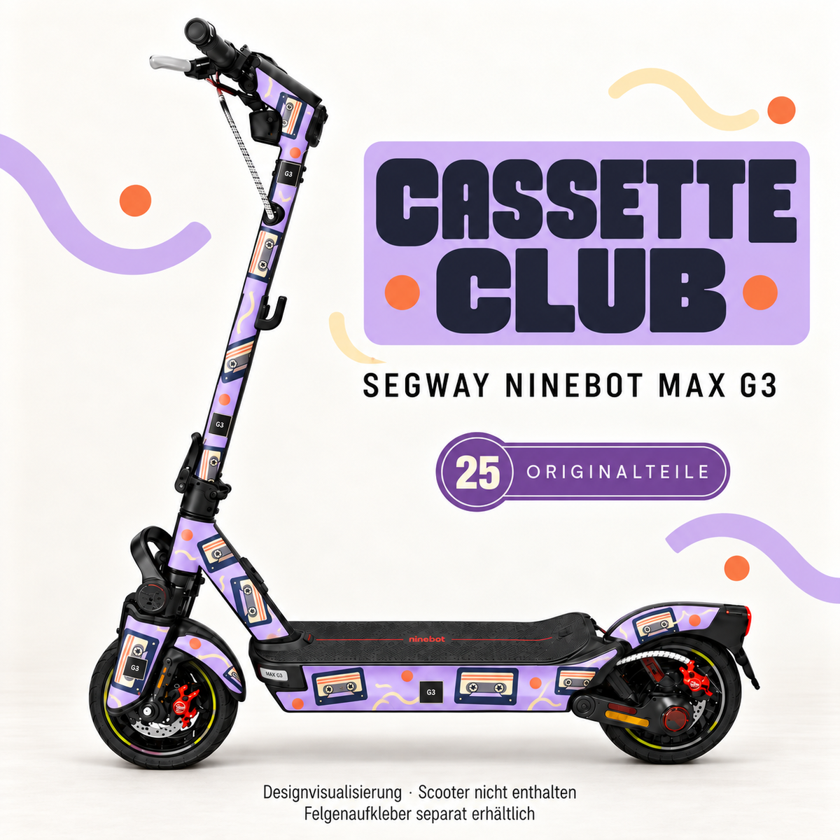 CASSETTE CLUB Skin für Segway Ninebot MAX G3. Felgenaufkleber separat erhältlich.
