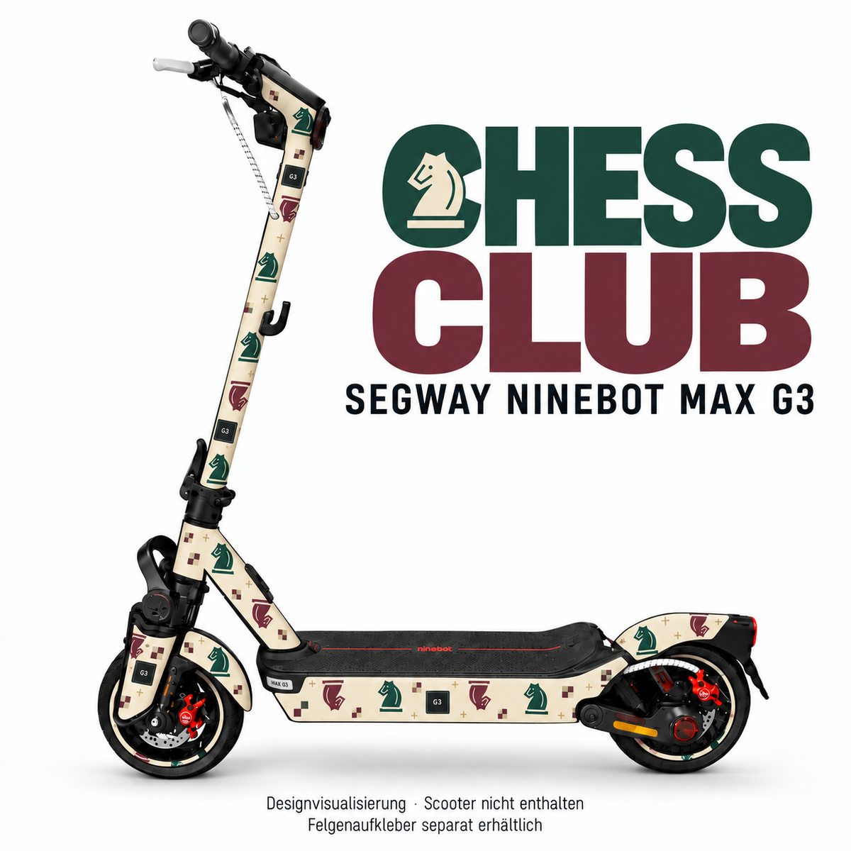 CHESS CLUB Skin für Segway Ninebot MAX G3. Felgenaufkleber separat erhältlich.