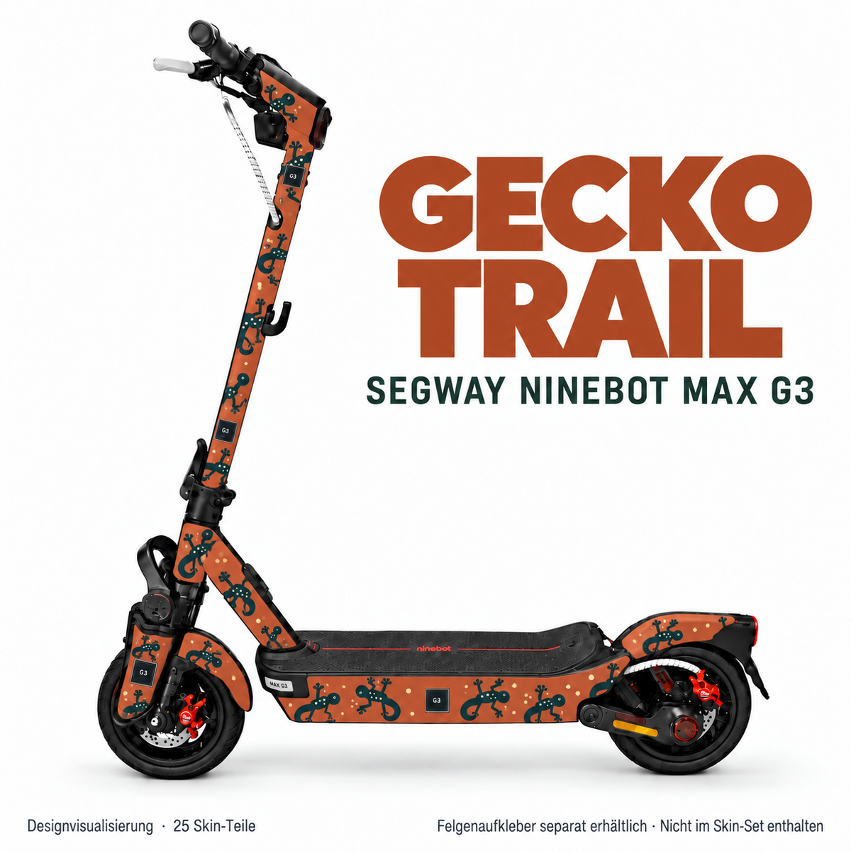 GECKO TRAIL Skin für Segway Ninebot MAX G3. Felgenaufkleber separat erhältlich.