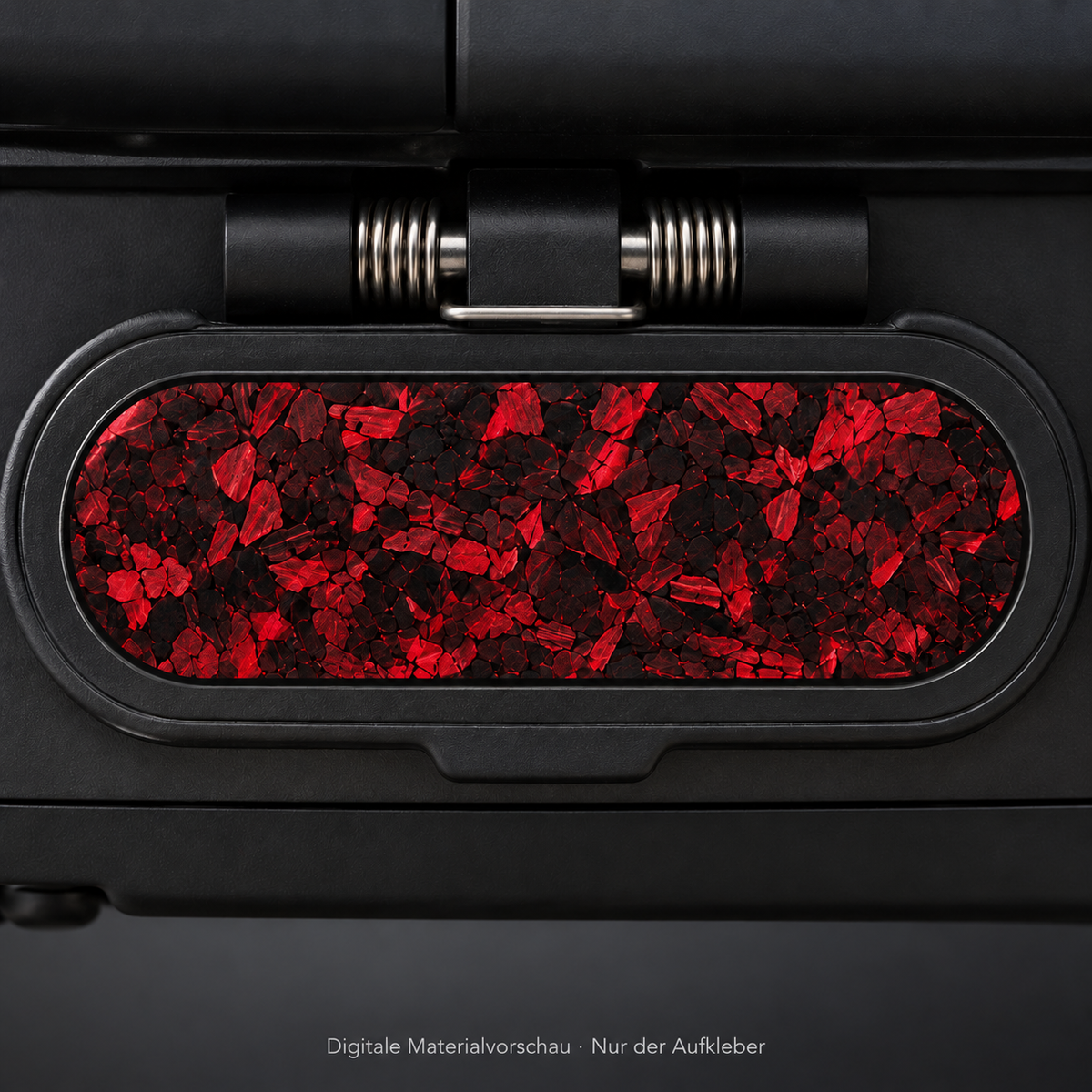 Ladeklappen-Sticker Red Forged Carbon – digitale Designvorschau an der Ladeklappe, nur der Aufkleber enthalten