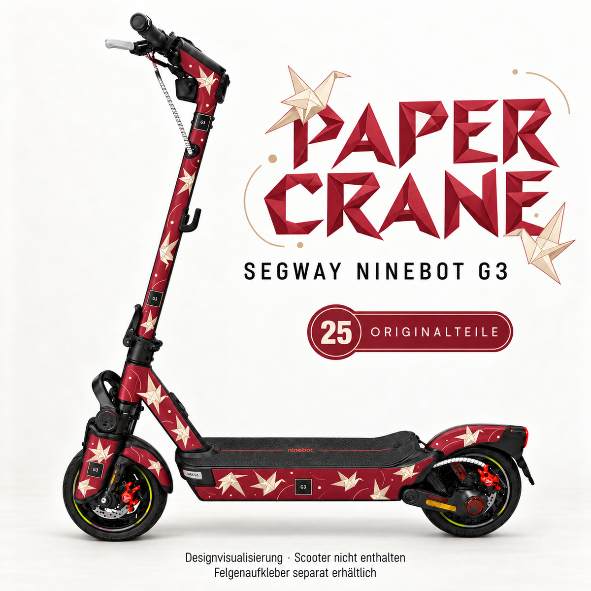 PAPER CRANE Skin für Segway Ninebot MAX G3. Felgenaufkleber separat erhältlich.