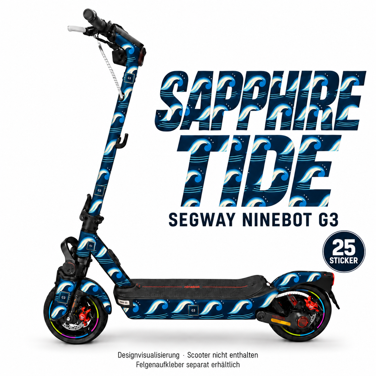 SAPPHIRE TIDE Skin für Segway Ninebot MAX G3. Felgenaufkleber separat erhältlich.