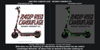 240P RED CAMOUFLAGE · SEGWAY NINEBOT E3 – Original bei Tag und simulierter grüner Nachleuchteffekt; Effekt simuliert; Scooter nicht enthalten. Bitte kläre vor der Nutzung im öffentlichen Straßenverkehr bei der örtlich zuständigen Behörde, ob diese Folie an deinem E-Scooter zulässig ist.