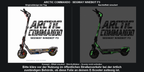 ARCTIC COMMANDO · SEGWAY NINEBOT F3 – Original bei Tag und simulierter grüner Nachleuchteffekt; Effekt simuliert; Scooter nicht enthalten. Bitte kläre vor der Nutzung im öffentlichen Straßenverkehr bei der örtlich zuständigen Behörde, ob diese Folie an deinem E-Scooter zulässig ist.