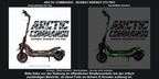 ARCTIC COMMANDO · SEGWAY NINEBOT ZT3 PRO – Original bei Tag und simulierter grüner Nachleuchteffekt; Effekt simuliert; Scooter nicht enthalten. Bitte kläre vor der Nutzung im öffentlichen Straßenverkehr bei der örtlich zuständigen Behörde, ob diese Folie an deinem E-Scooter zulässig ist.
