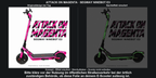 ATTACK ON MAGENTA · SEGWAY NINEBOT E3 – Original bei Tag und simulierter grüner Nachleuchteffekt; Effekt simuliert; Scooter nicht enthalten. Bitte kläre vor der Nutzung im öffentlichen Straßenverkehr bei der örtlich zuständigen Behörde, ob diese Folie an deinem E-Scooter zulässig ist.
