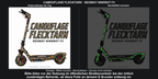 CAMOUFLAGE FLECKTARN · SEGWAY NINEBOT F3 – Original bei Tag und simulierter grüner Nachleuchteffekt; Effekt simuliert; Scooter nicht enthalten. Bitte kläre vor der Nutzung im öffentlichen Straßenverkehr bei der örtlich zuständigen Behörde, ob diese Folie an deinem E-Scooter zulässig ist.