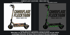 CAMOUFLAGE FLECKTARN · VMAX NEW VX4 – Original bei Tag und simulierter grüner Nachleuchteffekt; Effekt simuliert; Scooter nicht enthalten. Bitte kläre vor der Nutzung im öffentlichen Straßenverkehr bei der örtlich zuständigen Behörde, ob diese Folie an deinem E-Scooter zulässig ist.