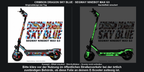 Crimson Dragon Sky Blue auf MAX G3 – Originaldesign bei Tag und simulierter grüner Nachteffekt; Skin separat, Scooter nicht enthalten. Bitte kläre vor der Nutzung im öffentlichen Straßenverkehr bei der örtlich zuständigen Behörde, ob diese Folie an deinem E-Scooter zulässig ist.