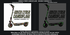 GREEN CYBER CAMOUFLAGE · SEGWAY NINEBOT F3 – Original bei Tag und simulierter grüner Nachleuchteffekt; Effekt simuliert; Scooter nicht enthalten. Bitte kläre vor der Nutzung im öffentlichen Straßenverkehr bei der örtlich zuständigen Behörde, ob diese Folie an deinem E-Scooter zulässig ist.