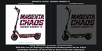 MAGENTA CHAOS · SEGWAY NINEBOT F3 – Original bei Tag und simulierter grüner Nachleuchteffekt; Effekt simuliert; Scooter nicht enthalten. Bitte kläre vor der Nutzung im öffentlichen Straßenverkehr bei der örtlich zuständigen Behörde, ob diese Folie an deinem E-Scooter zulässig ist.