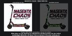 MAGENTA CHAOS · VMAX NEW VX4 – Original bei Tag und simulierter grüner Nachleuchteffekt; Effekt simuliert; Scooter nicht enthalten. Bitte kläre vor der Nutzung im öffentlichen Straßenverkehr bei der örtlich zuständigen Behörde, ob diese Folie an deinem E-Scooter zulässig ist.