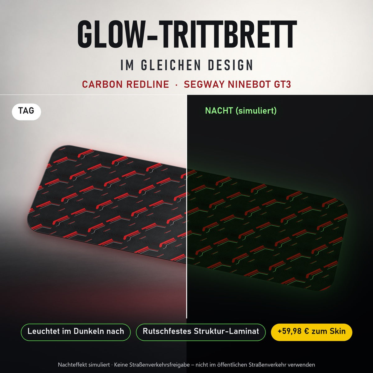 Glow-Trittbrett – CARBON REDLINE, Tag/Nacht