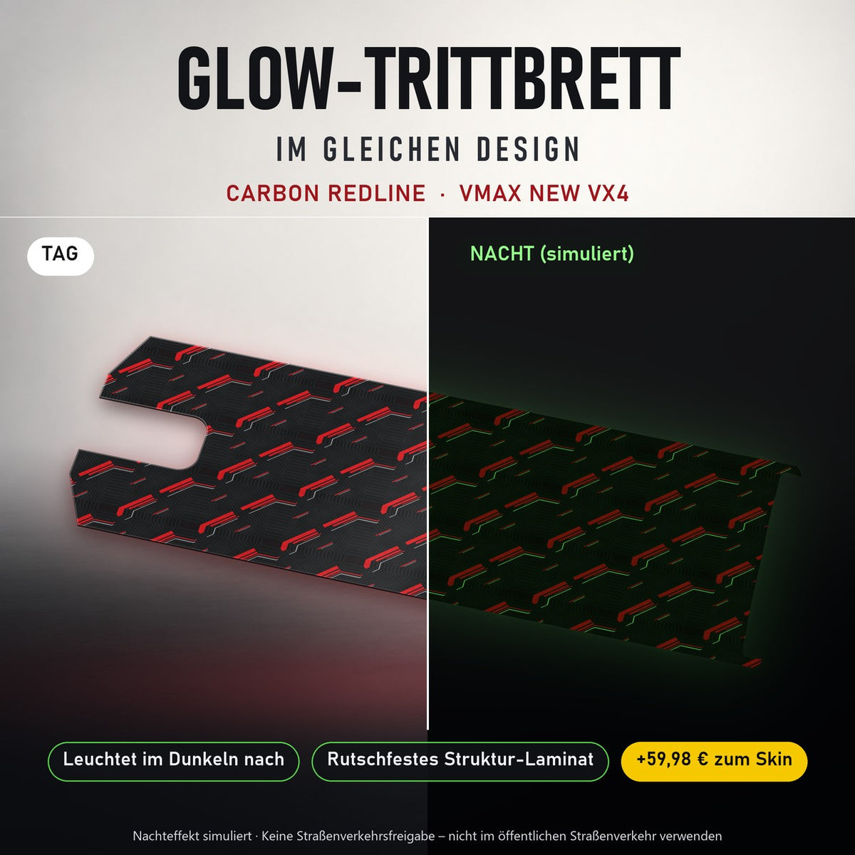 Glow-Trittbrett – CARBON REDLINE, Tag/Nacht