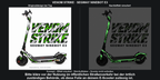 VENOM STRIKE · SEGWAY NINEBOT E3 – Original bei Tag und simulierter grüner Nachleuchteffekt; Effekt simuliert; Scooter nicht enthalten. Bitte kläre vor der Nutzung im öffentlichen Straßenverkehr bei der örtlich zuständigen Behörde, ob diese Folie an deinem E-Scooter zulässig ist.