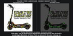 YELLOW CYBER CAMOUFLAGE · SEGWAY NINEBOT ZT3 PRO – Original bei Tag und simulierter grüner Nachleuchteffekt; Effekt simuliert; Scooter nicht enthalten. Bitte kläre vor der Nutzung im öffentlichen Straßenverkehr bei der örtlich zuständigen Behörde, ob diese Folie an deinem E-Scooter zulässig ist.
