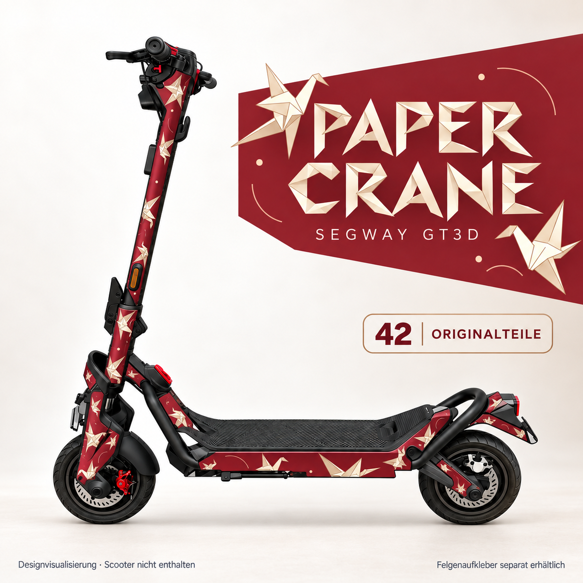 PAPER CRANE Skin für Segway GT3D. Felgenaufkleber separat erhältlich.