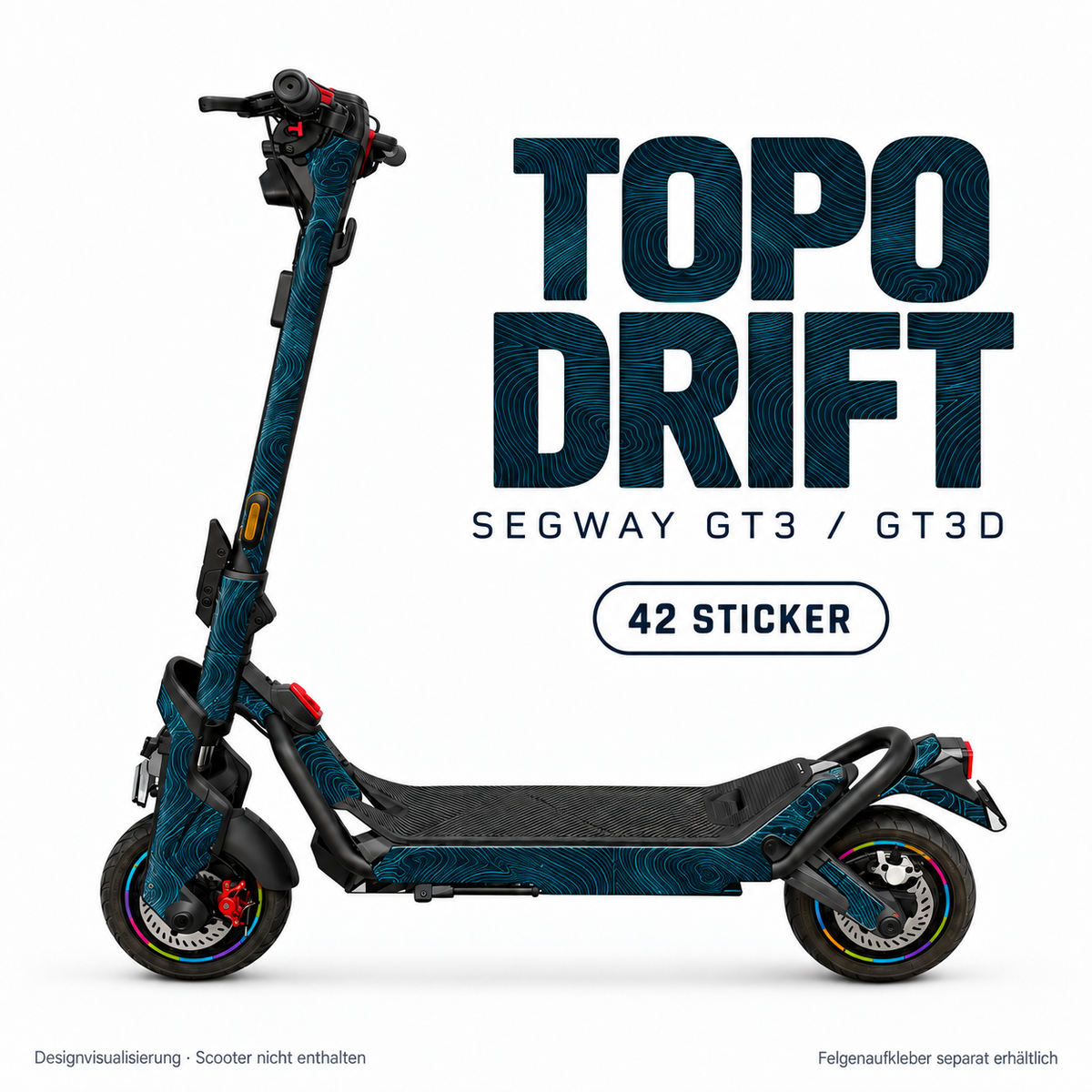 TOPO DRIFT Skin für Segway GT3D. Felgenaufkleber separat erhältlich.