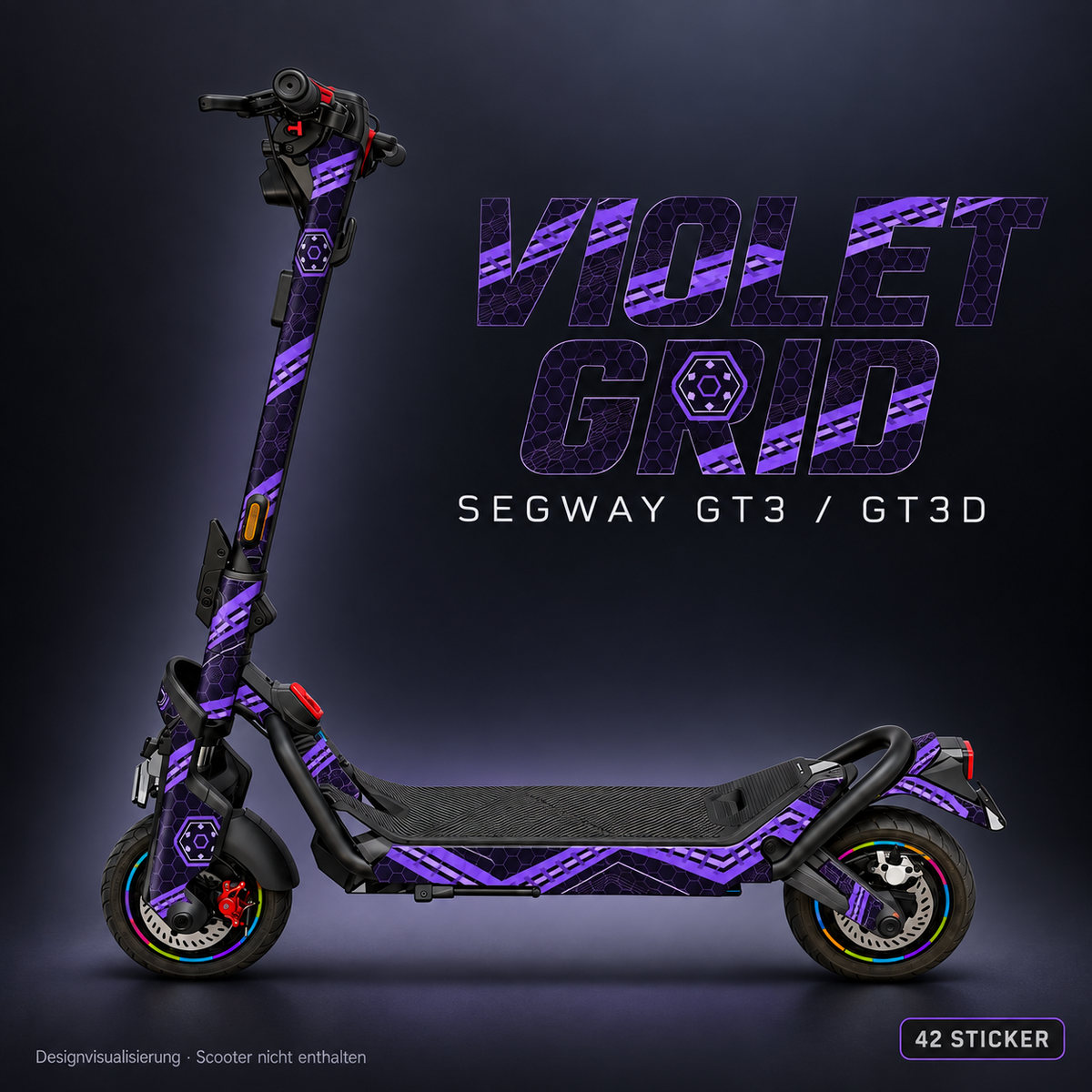 VIOLET GRID Skin für Segway GT3D. Felgenaufkleber separat erhältlich.