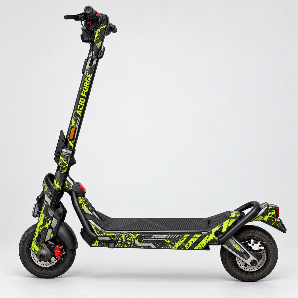 Acid Forge – Designvisualisierung des montierten Skins am Segway Ninebot GT3. Scooter nicht enthalten.