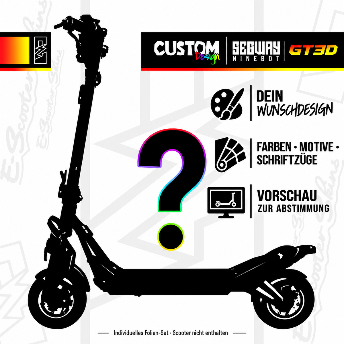 Individuelles Custom-Skin für den Segway Ninebot GT3D – Wunschfarben, Motive und Schriftzüge