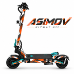 Hitway H11 ASIMOV Skin auf weißem Hintergrund – orange, weiß und anthrazit mit türkisen Originalbauteilen